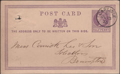 138230 1876 ½D MAUVE POST CARD CARLISLE TO BRAMPTON WITH 'CARLISLE' CDS.