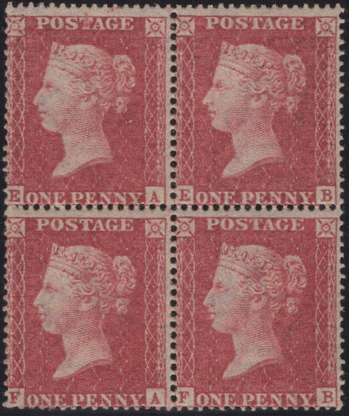 138235 1857-8 DIE 2 1D PL.37 PERFORATION 16 (SG36/SPEC C11) MINT BLOCK OF FOUR.
