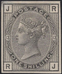 138246 1876 1S PL.13 (SG148/150) IMPERFORATE PLATE PROOF IN BLACK.