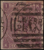 138248 1867 6D LILAC PL.6 ERROR IMPERFORATE (SG104a) USED.