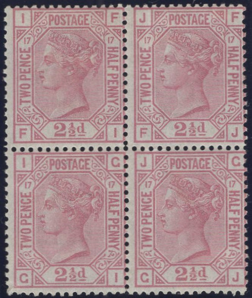 138258 1879 2½D ROSY-MAUVE PL.17 (SG141) MINT BLOCK OF FOUR.