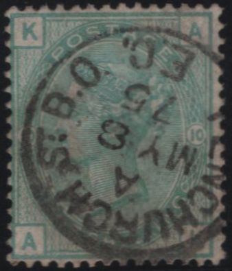 138273 1874 1S PALE GREEN PL.10 (SG150)(AK) SUPERB USED.