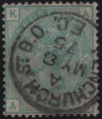 138273 1874 1S PALE GREEN PL.10 (SG150)(AK) SUPERB USED.