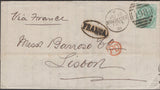 138274 1875 MAIL MANCHESTER TO LISBON WITH 1S GREEN PLATE ELEVEN (SG150).