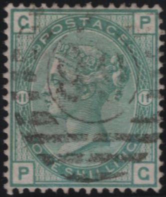 138275 1875 1S PALE GREEN PL.11 (SG150)(PG) FINE USED.