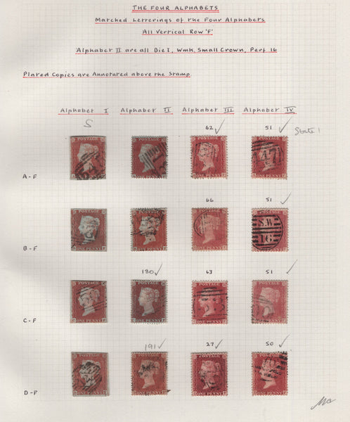 138282 1841-1861 STUDY OF THE FOUR ALPHABETS OF THE 1D RED ISSUE LETTERED AF-TF (79 STAMPS).
