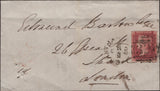 138287 1858 MAIL GRANTHAM TO LONDON WITH DIE 2 1D PL.44 (SG36), ON REVERSE 'Belvoir Castle' EMBOSSED IMAGE.