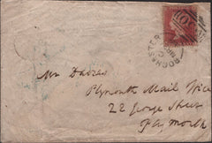 138289 1858 MAIL ROCHESTER TO PLYMOUTH WITH DIE 2 1D PL.60 PERFORATION 16 (SG36) AND 'TROY-TOWN' UDC.