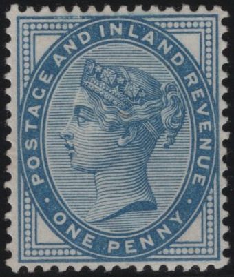 138292 1881 1D LILAC COLOUR TRIAL PERFORATED WATERMARK CROWN IN BLUE.
