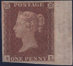 138340 1854 DIE 1 1D PL.204 RIGHT MARGINAL IMPERFORATE IMPRIMATUR LETTERED SL.