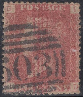 138351 1858 1D PL.95 (SG43) 'O.U.S' OVERPRINT READING UPWARDS VARIETY OVERPRINT DOUBLED (SPEC PP223a), GOOD TO FINE USED.