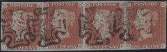 138368 1842 1D PL.26 (SG8) FINE TO VERY FINE USED HORIZONTAL STRIP OF FOUR.
