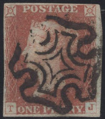 138372 1841 1D PL.21 (SG8)(TJ) MISSING IMPRIMATUR LETTERING, FINE USED.