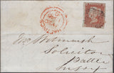 138382 1846 MAIL HASTINGS, SUSSEX TO BATTLE WITH 1D PL.60 (SG9) WITH MIXED RED AND BLACK INK '342' NUMERAL OF HASTINGS.