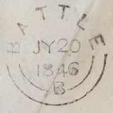 138382 1846 MAIL HASTINGS, SUSSEX TO BATTLE WITH 1D PL.60 (SG9) WITH MIXED RED AND BLACK INK '342' NUMERAL OF HASTINGS.
