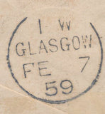 138393 1859 REGISTERED MAIL FINTRY, CO. STIRLING TO GLASGOW WITH 1D (SG40) X 7 AND BELOW 'FINTRY FINTRY' SCOTS LOCAL HAND STAMP IN DARK BLUE.
