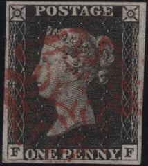 138407 1840 1D BLACK PL.1B (SG2)(FF) FINE USED.