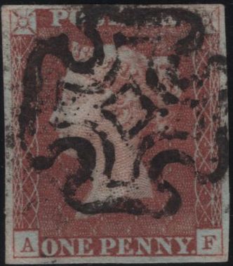 138408 1841 1D RED PLATE 1B (SG7)(AF) FINE USED.