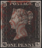 138419 1840 1D BLACK MATCHED PAIR PLATE 1A AND PLATE 1B LETTERED QL (SG2) PLATE 1B SHOWING 'NON-COINCIDENT RE-ENTRY' (SPEC AS5b).