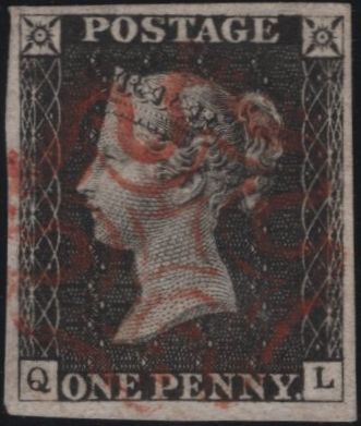 138419 1840 1D BLACK MATCHED PAIR PLATE 1A AND PLATE 1B LETTERED QL (SG2) PLATE 1B SHOWING 'NON-COINCIDENT RE-ENTRY' (SPEC AS5b).
