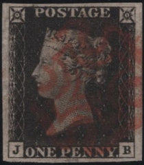 138425 1840 1D BLACK PL.1B (SG2)(JB WITH CONSTANT VARIETY 'HORIZONTAL LINES NE SQUARE AND LETTER SQUARES' (SPEC AS5j).