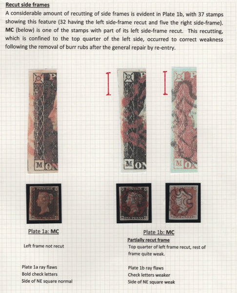 138426 1840-41 MATCHED TRIO 1D BLACKS PLATE 1A (SG3), PLATE 1B (SG2) AND PENNY RED PLATE 1B (SG7) LETTERED MC, PLATE 1B BLACKAND RED WITH CONSTANT VARIETY 'LEFT SIDE PARTIALLY RE-CUT' (SPEC AS5h).
