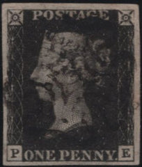 138445 1840-41 MATCHED PAIR 1D BLACK PL.5 (SG2) AND 1D RED (SG7) LETTERED PE, FINE USED.