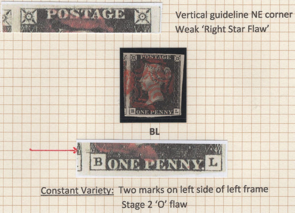 138465 1840 1D INTENSE BLACK PL.8 (SG1)(BL CONSTANT VARIETY 'HORIZONTAL MARKS ABOVE B SQUARE' SPEC AS48c) FINE USED.