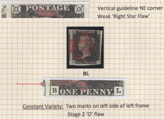 138465 1840 1D INTENSE BLACK PL.8 (SG1)(BL CONSTANT VARIETY 'HORIZONTAL MARKS ABOVE B SQUARE' SPEC AS48c) FINE USED.