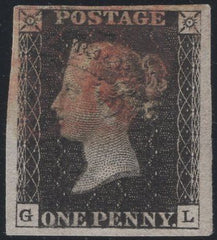 138468 1840 1D GREY-BLACK PL.9 (SG3)(GL) FINE USED.