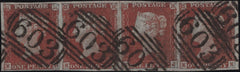 138481 1845 1D PL.59 (SG8) HORIZONTAL STRIP OF FOUR LETTERED KH KI KJ KK, GOOD USED.