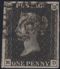 138483 1840 1D BLACK PL.5 (SG2)(MD) USED.
