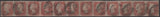 138541 1849 1D PL.94 (SG8) COMPLETE STRIP OF TWELVE FROM THE 'I' ROW, GOOD TO FINE USED.