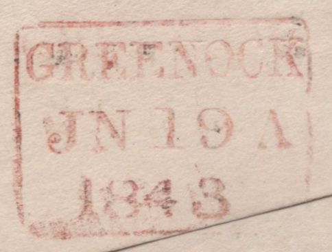 138561 1843 MAIL GREENOCK TO GLASGOW WITH 1D PL.26 (SG8) DISTINCTIVE MALTESE CROSS OF GREENOCK (B1tm).