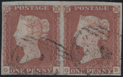 138605 1846 1D PL.68 (SG8) HORIZONTAL PAIR LETTERED GA GB, FINE USED.