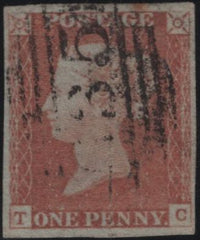 138611  1848 1D PL.85 PALE RED SHADE (SG9)(TC) GOOD TO FINE USED.