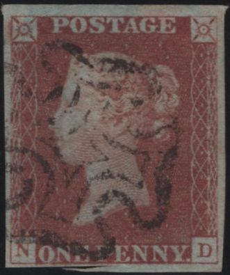 138630 1841 1D RED PL.8 (SG7)(ND) FINE USED.
