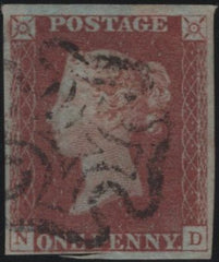 138630 1841 1D RED PL.8 (SG7)(ND) FINE USED.