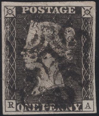 138635 1840 1D GREY-BLACK PL.10 (SG3)(RA CONSTANT VARIETY 'P CONVERTED TO R' SPEC AS67c) FINE USED.