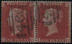 138667 1854 DIE 1 1D PL.194 (SG17) HORIZONTAL PAIR LETTERED IC ID, GOOD USED.