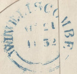 138688 1852 MAIL WIVELISCOMBE TO HUISH CHAMPFLOWER WITH 'HUISH-CHAMPLFLOWER' UDC AND 1D PL.143 (SG8) LETTERED JI WITH CONSTANT VARIETY.