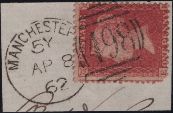 138692 1862 PIECE WITH DIE2 1D (SG42) WITH 'MANCHESTER/498' SPOON TYPE 5a FIRST RE-CUT (RA92).