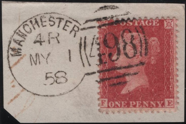 138695 1858 PIECE WITH DIE2 1D PL.55 (SG40) WITH 'MANCHESTER/498' SPOON TYPE D4b (RA90).