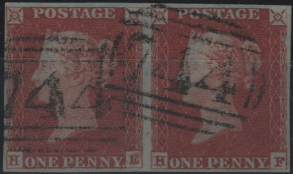 138701 1848 1D PL.78 (SG8) HORIZONTAL PAIR LETTERED HE HF, FINE USED.