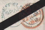 138703 1849 MOURNING ENVELOPE HASTINGS TO SHEFFIELD, 1D PL.80(SG8)(TG).