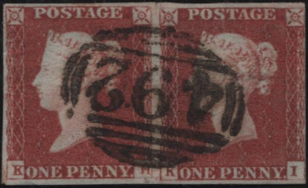 138705 1848 1D PL.86(SG8) HORIZONTAL PAIR WITH SINGLE CANCELLATION, CONTRARY TO REGULATIONS.