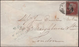 138722 1849 MAIL FALMOUTH TO LONDON WITH 1D PL.87 (SG8)(GK) FINE USED.