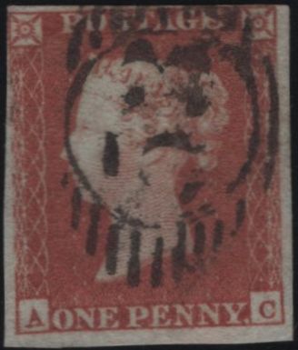 138726 1850 1D PL.104 (SG8)(AC) MISSING IMPRIMATUR LETTERING, GOOD USED.
