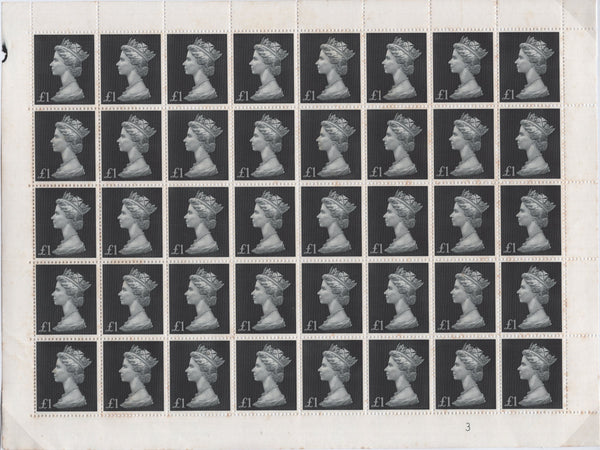 138730 1969 £1 BLACK (SG790) COMPLETE UNMOUNTED O.G. SHEET OF 40.