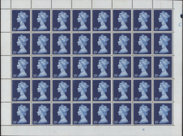 138731 1969 10/- ULTRAMARINE (SG789) COMPLETE UNMOUNTED O.G. SHEET OF 40.